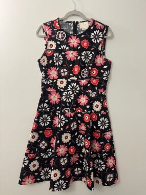 Kate Spade size 10 Floral Fit-and-Flare Dress in Black with Pink & Red Flowers